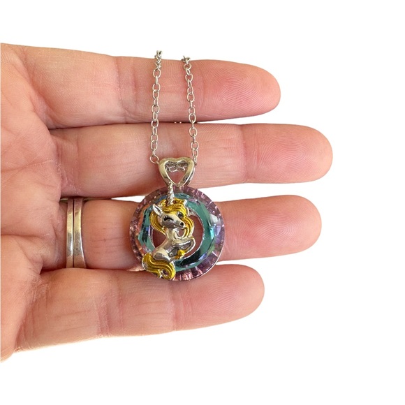Multicolored Unicorn Pendant Necklace on Silver Chain - Picture 6 of 6